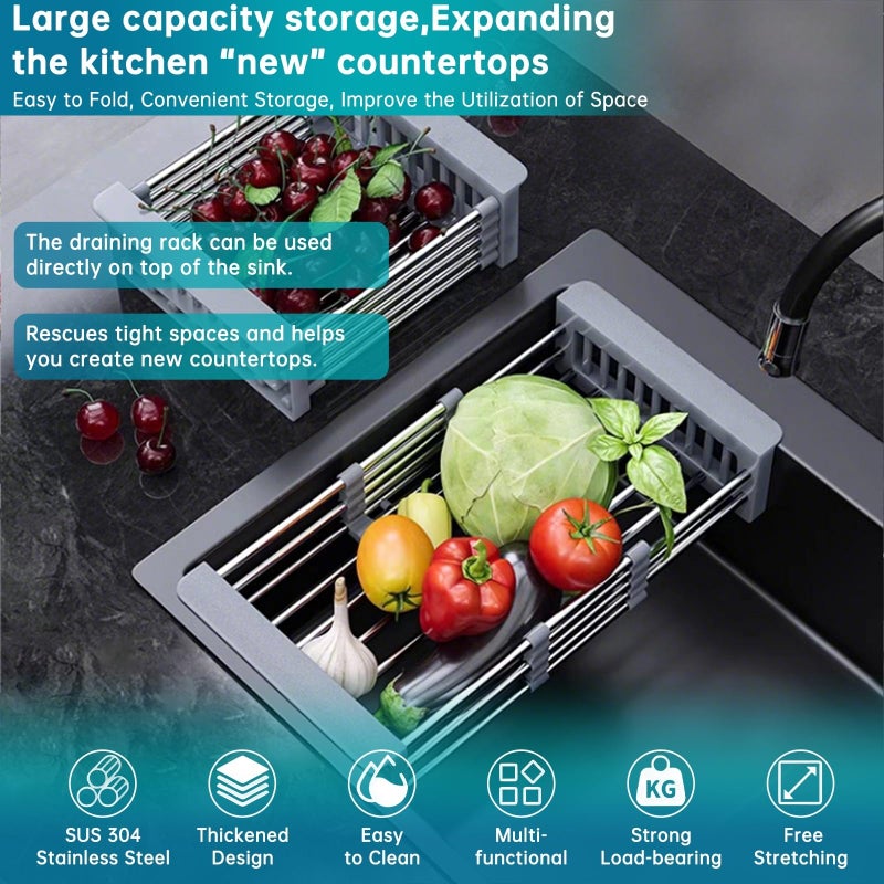TUTEW Dish Drying Rack, Over The Sink Dish Drying Rack, Stainless Steel Dish Drainer with Adjustable Arms Holder Functional Kitchen Sink Organizer for Vegetable and Fruit - Image 5